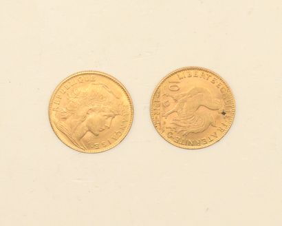 Deux pièces en or de 10 francs Coq (1908...