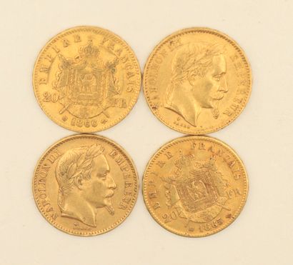 Quatre pièces en or de 20 francs Napoléon...