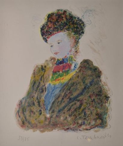 TERECHKOVITCH CONSTANTIN, 1902-1978 Femme à la toque Lithographie en couleurs avec...