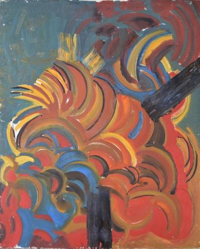 CADORET MICHEL, 1912-1985 Composition jaune orangé Peinture sur toile (petits manques),...