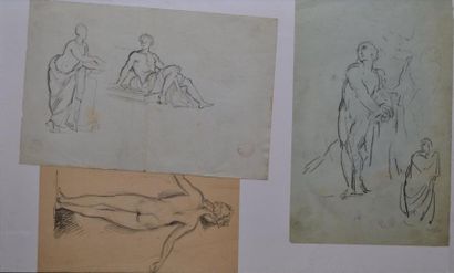 DEHODENCQ ALFRED, 1822-1882 Sculptures et modèles féminins Trois feuilles d'étude...