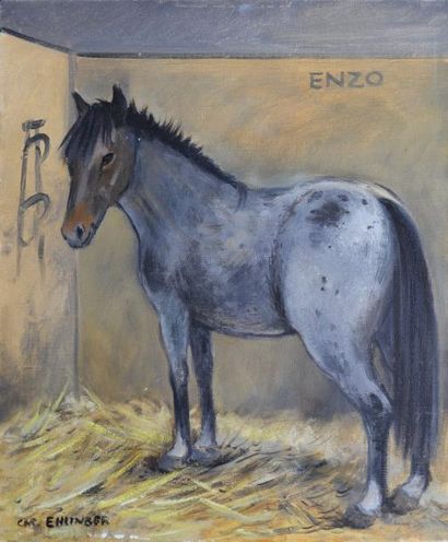EHLINGER CHRISTIAN, NÉ EN 1931 Enzo, cheval à l'écurie Huile sur toile, signée en...