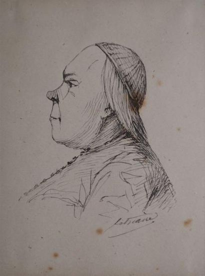 LETUAIRE PIERRE, 1798-1884 Ecclésiastique de profil Plume et encre brune (rousseurs),...