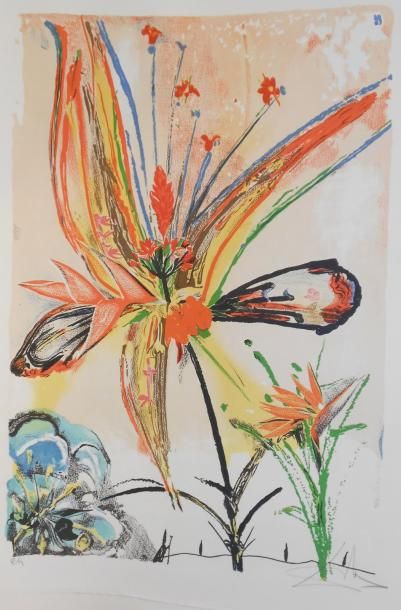 DALI SALVADOR (1904-1989) Fleurs Lithographie (piqûre), signée en bas à droite, justifiée...