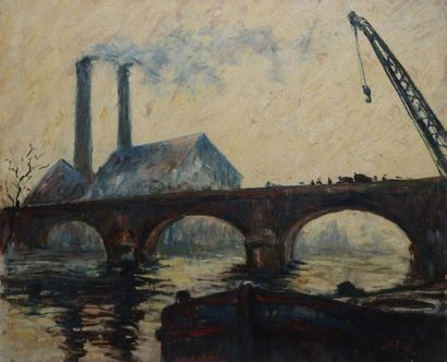 PAUL JEAN MARCEL, NÉ EN 1891 Le pont de Bercy huile sur toile, signée en bas à droite,...