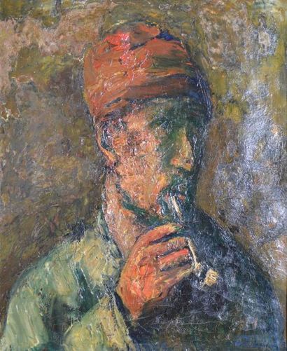 PÉTERELLE ADOLPHE, 1874-1947 Fumeur de pipe Huile sur toile (craquelures), signée...