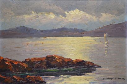 RANGO-PELOUSE GERMAIN (1893-1963) Coucher de soleil sur le Golfe de Saint-Tropez...