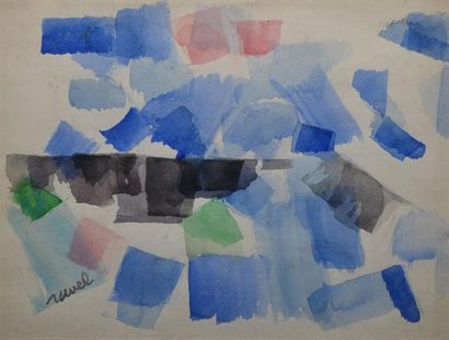 RAVEL DANIEL, 1915-2002 Composition avec bleu Aquarelle, signée en bas à gauche,...