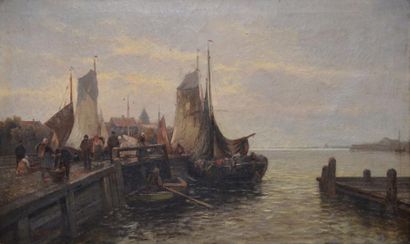 VALMOR C., XIX-XXE SIÈCLES Port du Nord Huile sur toile (craquelures), signée en...
