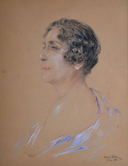 VOLLON ALEXIS, 1865-1945 Portrait de femme, 1932 Dessin aux pastels, signé et daté...