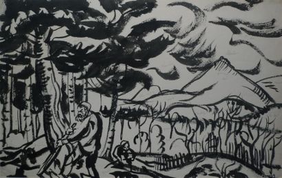 ZINGG JULES ÉMILE, 1882-1942 Les bucherons en forêt Encre noire, cachet de la signature...