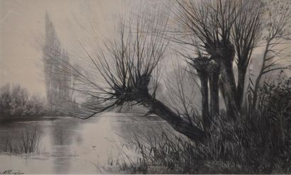 ALLONGÉ AUGUSTE, 1833-1898 Bords de rivières Deux lithographies (rousseurs et insolation),...