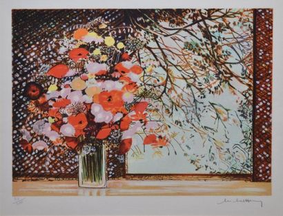 HENRY MICHEL, NÉ EN 1928 Bouquet à la fenêtre Lithographie en couleurs n°44/250,...