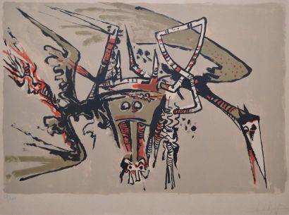 LAM WILFREDO, 1902-1982 Composition surréaliste Lithographie en couleurs (insolation),...