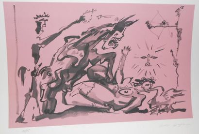 MASSON ANDRÉ (1896-1987) Homme, femme et cheval Lithographie en couleurs, signée...