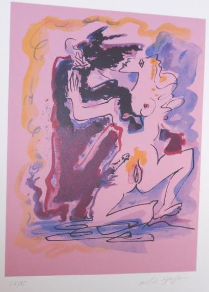 MASSON ANDRÉ (1896-1987) Nu sur fond rose Lithographie en couleurs, signée en bas...