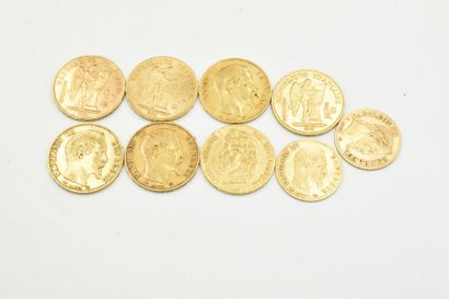 Lot de pièces en or composé de :
20 Francs...