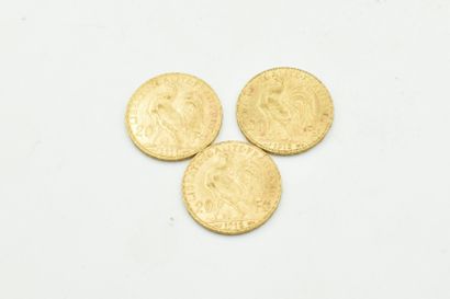 Lot de 3 pièces en or de 20 Francs au Coq...