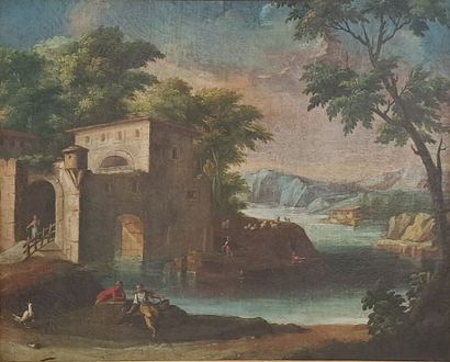 null FRENCH SCHOOL Second half of the 18th century
River landscape with village girls,...