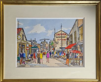 null HAMON Roland (1909-1987)
St Ouen, flea market 
Ink and watercolor on paper,...