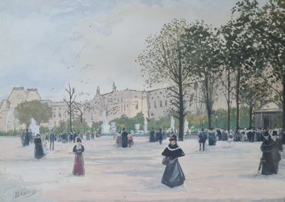 null BIANCO (XIX-XX)
Les tuileries vers 1895
gouache sur papier, signé en bas à gauche,...