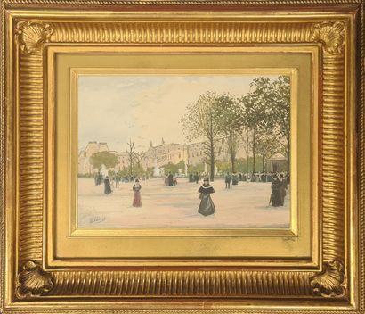 null BIANCO (XIX-XX)
Les tuileries vers 1895
gouache sur papier, signé en bas à gauche,...