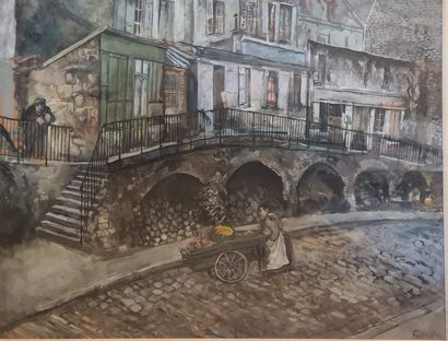 null FABRES Jacques (XXth)
Rue Saint Vincent, 
Gouache on paper, signed lower right...