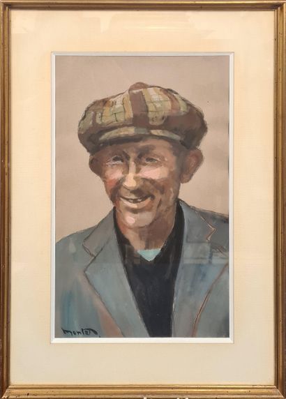 null MONTET Maurice, 1905-1997,
Homme à la casquette,
gouache sur papier gris, signé...