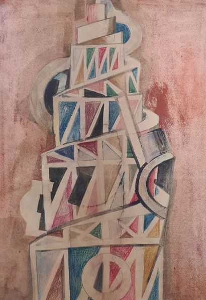 null MODERN SCHOOL 
Multicolored Tower, 192...,
watercolor, colored pencil and gouache...