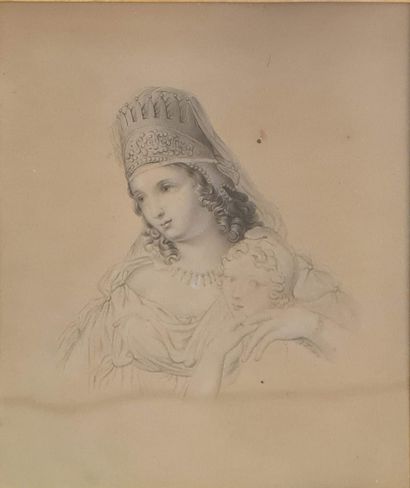 null ANONYME XIXeme
Femme à la coiffe et enfant, 1835
dessin avec rehauts de gouache...