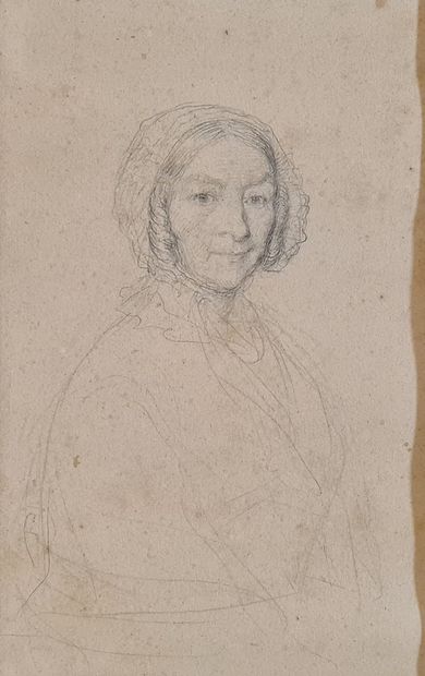 null ANONYME XIXeme siècle 
Femme au bonnet
Crayon sur papier, non signé 
Insolation,...