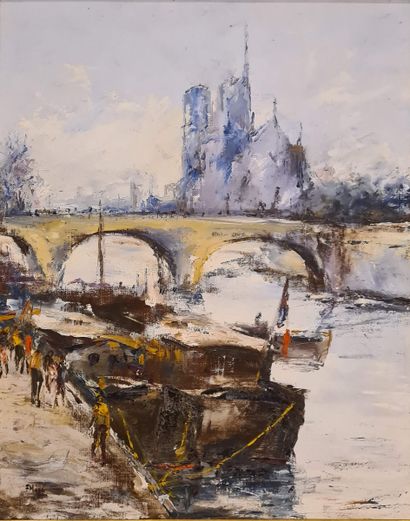 null MAYA Francisco (1915-1993)
Notre Dame de Paris et la Seine 
Huile sur panneau,...