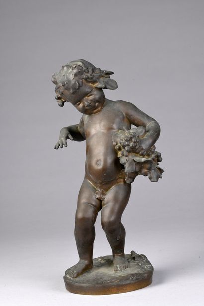 null MALRIC Charles Louis, 1872-1942,
Bacchus enfant,
bronze à patine brune nuancée...