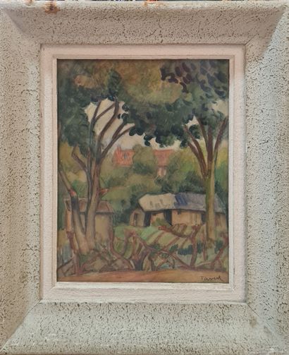null TIRVERT Eugène (1881-1948) 
Maison aux arbres
Aquarelle, signée en bas à droite
33.5...