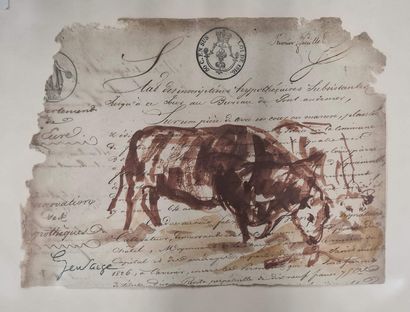 null ECOLE MODERNE |GER**]
Vaches s'abreuvant 
Encre brune sur papier autographe...