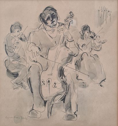 null MODERN SCHOOL,
Cellist and violinists,
black ink, wash and white gouache on...
