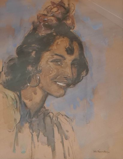 null BISSCHOPS Charles (1894-1975)
Jeune espagnole souriante,
aquarelle, signée en...