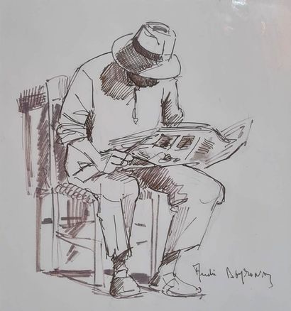 null DEYMONAZ André (b. 1946)
The newspaper reader,
ink on paper, signed lower right,
20...