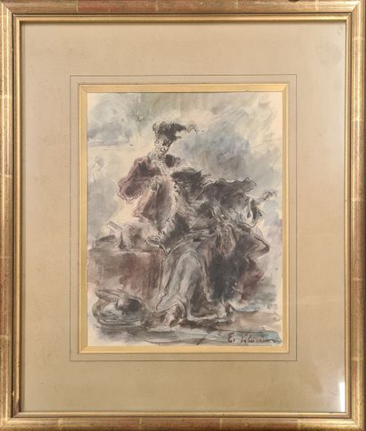 null 19th CENTURY SCHOOL 
Faust and Mephistopheles,
watercolor, apocryphal inscription...