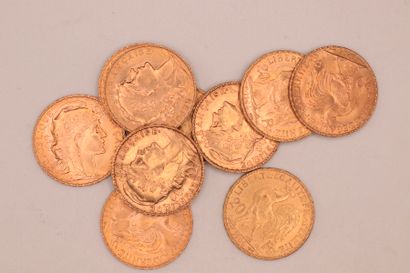 null Lot composed of 10 gold coins of 20 Fr au Coq (4x1906, 2x1912, 3x1914, 1904).
Weight...