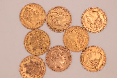null Lot composed of 8 gold coins of 20 Fr Napoleon III tête Laurée (2x1866BB, 1868A,...
