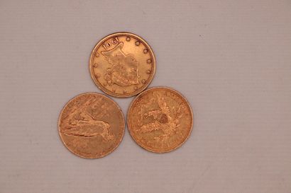 null Lot composed of 3 gold coins of 5$, Indian (1910), Liberty Head (1905), Liberty...