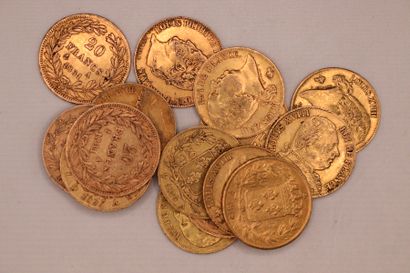 null Lot composed of 16 gold coins of 20 Fr Louis-Philippe 1, Louis XVIII bust dressed,...