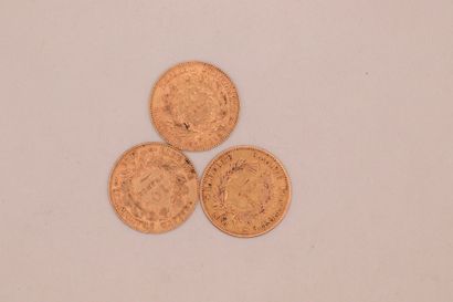 null Lot composed of 3 gold coins of 10 Fr Cérès (1895Ax2, 1851A) and 1 coin of 10...