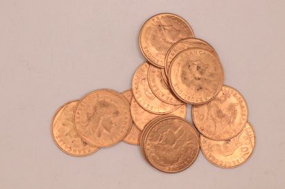 null Lot composed of 15 gold coins of 10 Fr with the Rooster (various years)
Weight...