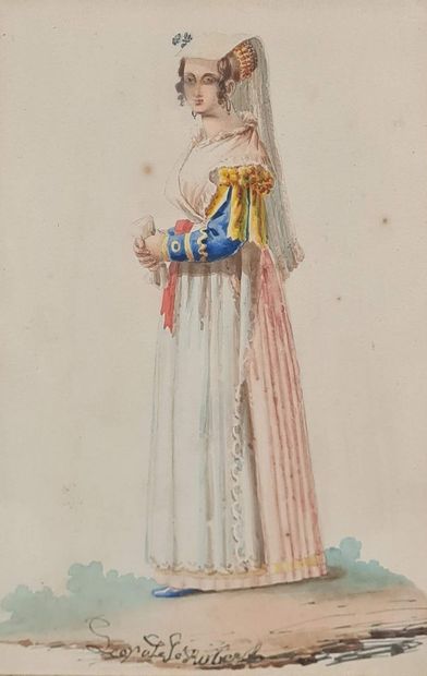 null ROBERT Léopold, in the taste of,
Young girl in traditional costume,
gouache...