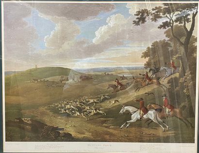null Lot of 15 framed pieces including: fashion engravings, hunting with hounds,...