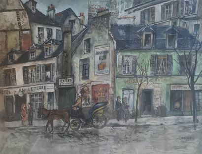 null FABRES Jacques (XXth)
Street of Paris with a carriage 
gouache on paper, signed...