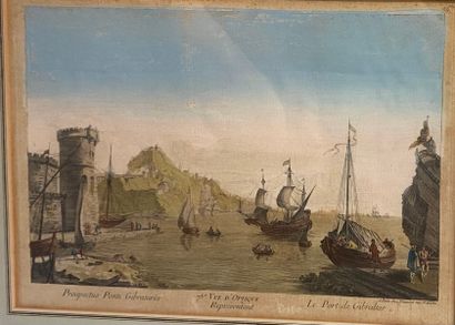 null Set of eight optical views depicting the port of Gibraltar, view of St Jean...