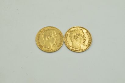 Lot de deux pièces en or de 20 francs Napoléon...